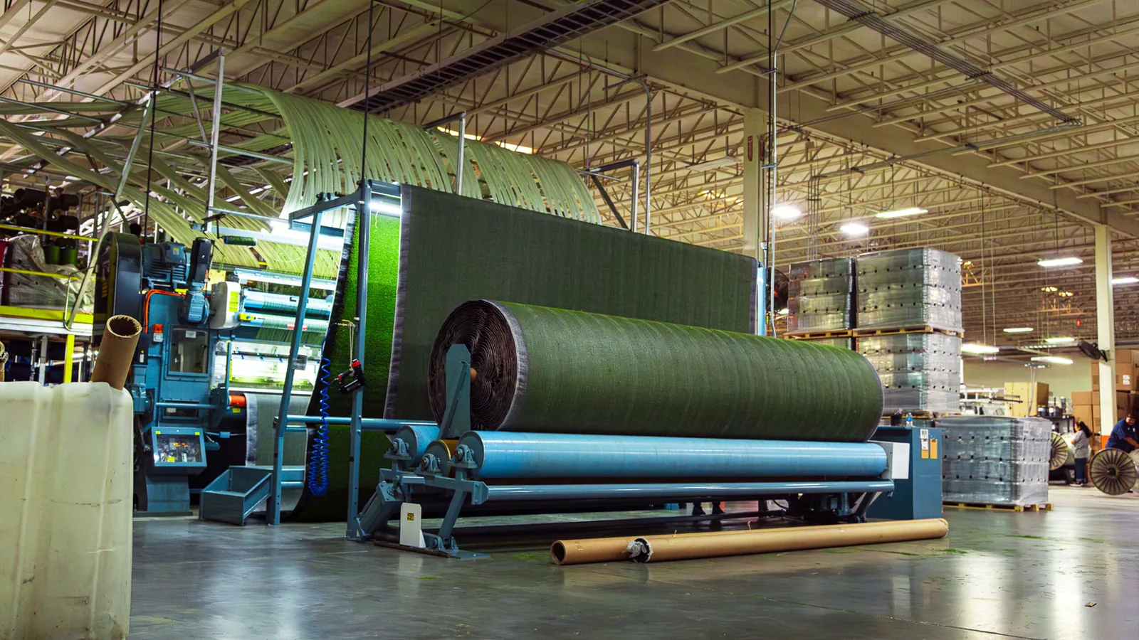 Artificial turf roll at the Turf Distributors US plant